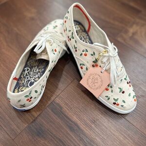 Rifle Paper Co. Cream Sneakers with Cherry Embroidery
